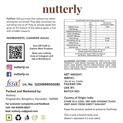 Nutterly - Premium W240 Grade Cashews (Kaju)