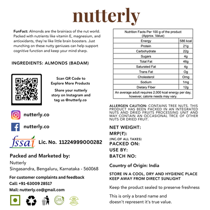 Nutterly - Premium California Almonds (Badam)