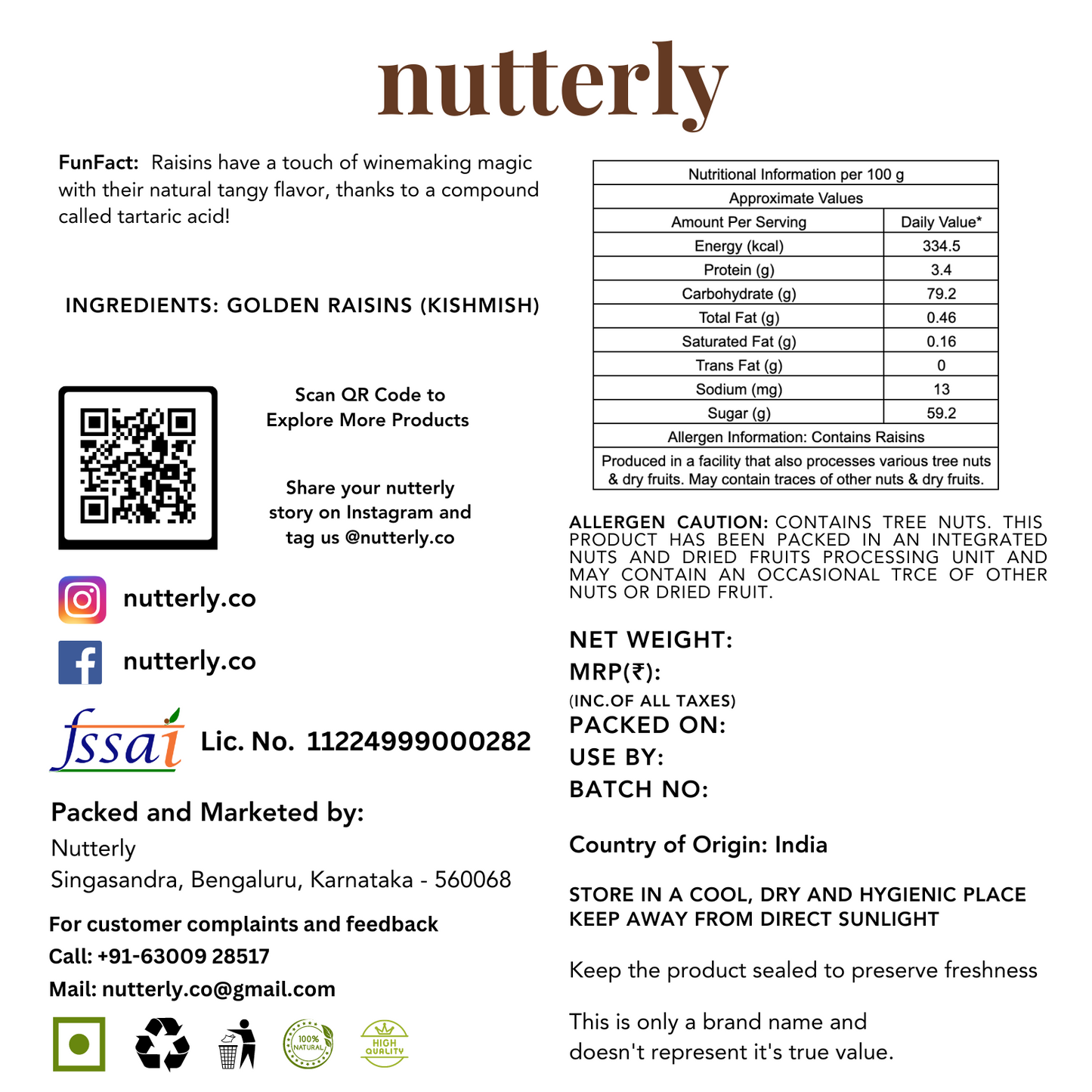 Nutterly - Premium Seedless Raisins (Kishmish)