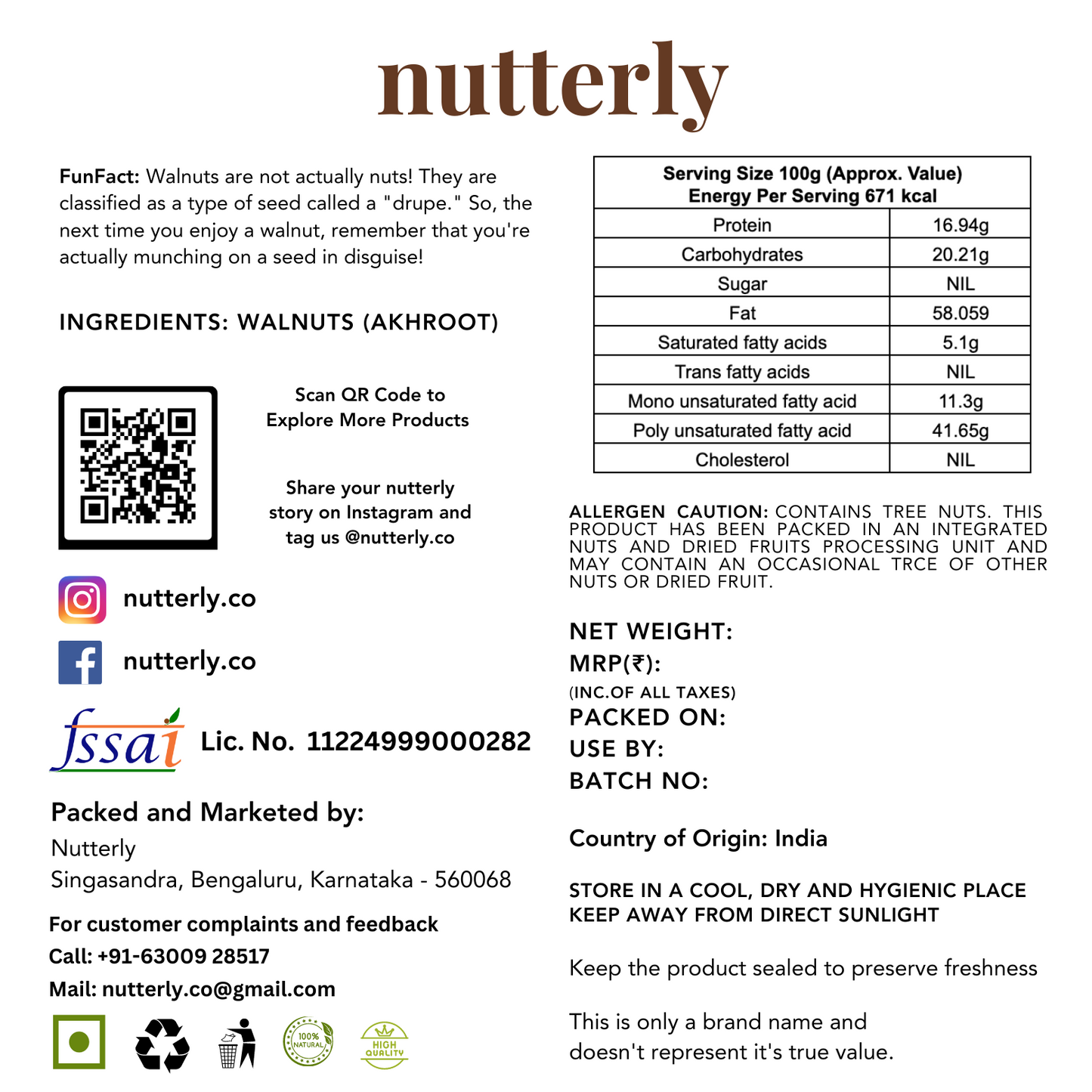 Nutterly - Premium Chilean Walnuts (Akhrot)[No Shell]