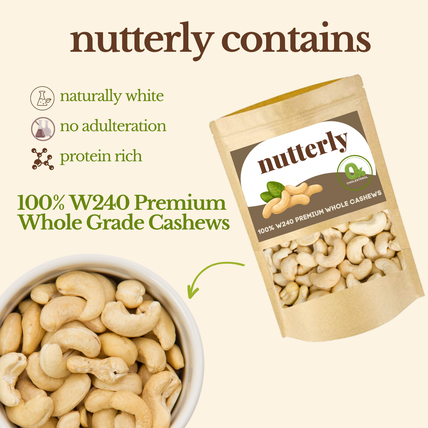 Nutterly - Premium W240 Grade Cashews (Kaju)